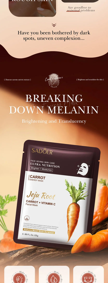 5pcs SADOER Plant Roots Face Mask Ginseng Carrot Ginger Facial Masks Moisturizing Firming Hydrating Face Sheet Mask Skin Care
