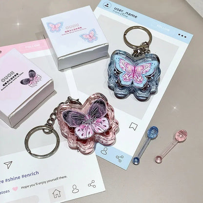 Portable Creative Butterfly Shaped Keychain Lip Gloss Nude Brown Lip Gloss Mirror Moisturizing Lipstick Cute Girl Makeup Gift