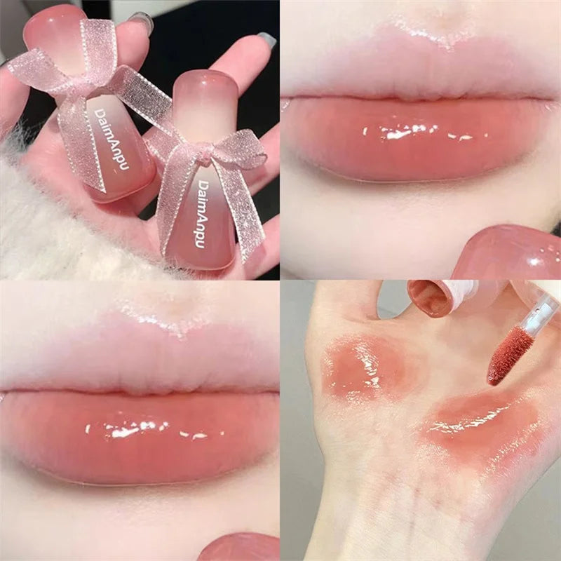 Sweet Lip Gloss Jelly Lip Glaze Moisturizing Lip Tint Mirror Waterproof Non-stick Cup Solid Makeup LipOil Lipstick Cosmetic
