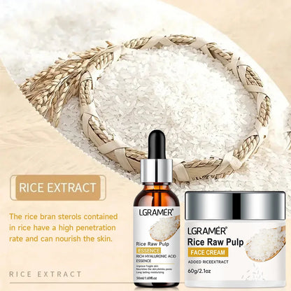 White Rice Serum Cream Combo Smooth Wrinkles Lifting Shrink Pores for Younger Healthier Skin Moisturizing Rice Raw Pulp Care Se