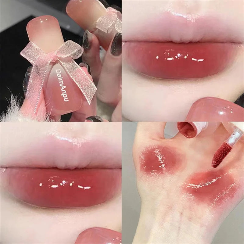 Sweet Lip Gloss Jelly Lip Glaze Moisturizing Lip Tint Mirror Waterproof Non-stick Cup Solid Makeup LipOil Lipstick Cosmetic