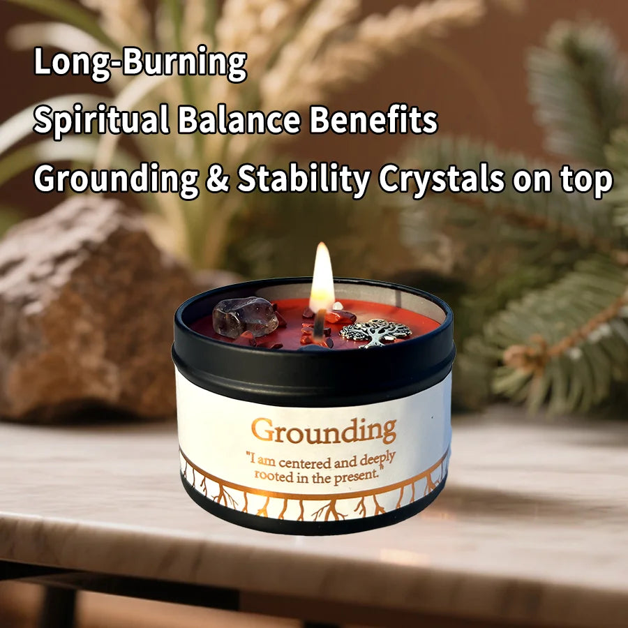 1pc Scented Candles for Home Décor - Embedded Stone and Soy Wax in 3 oz, Natural Aromatherapy (Grounding &Stability)