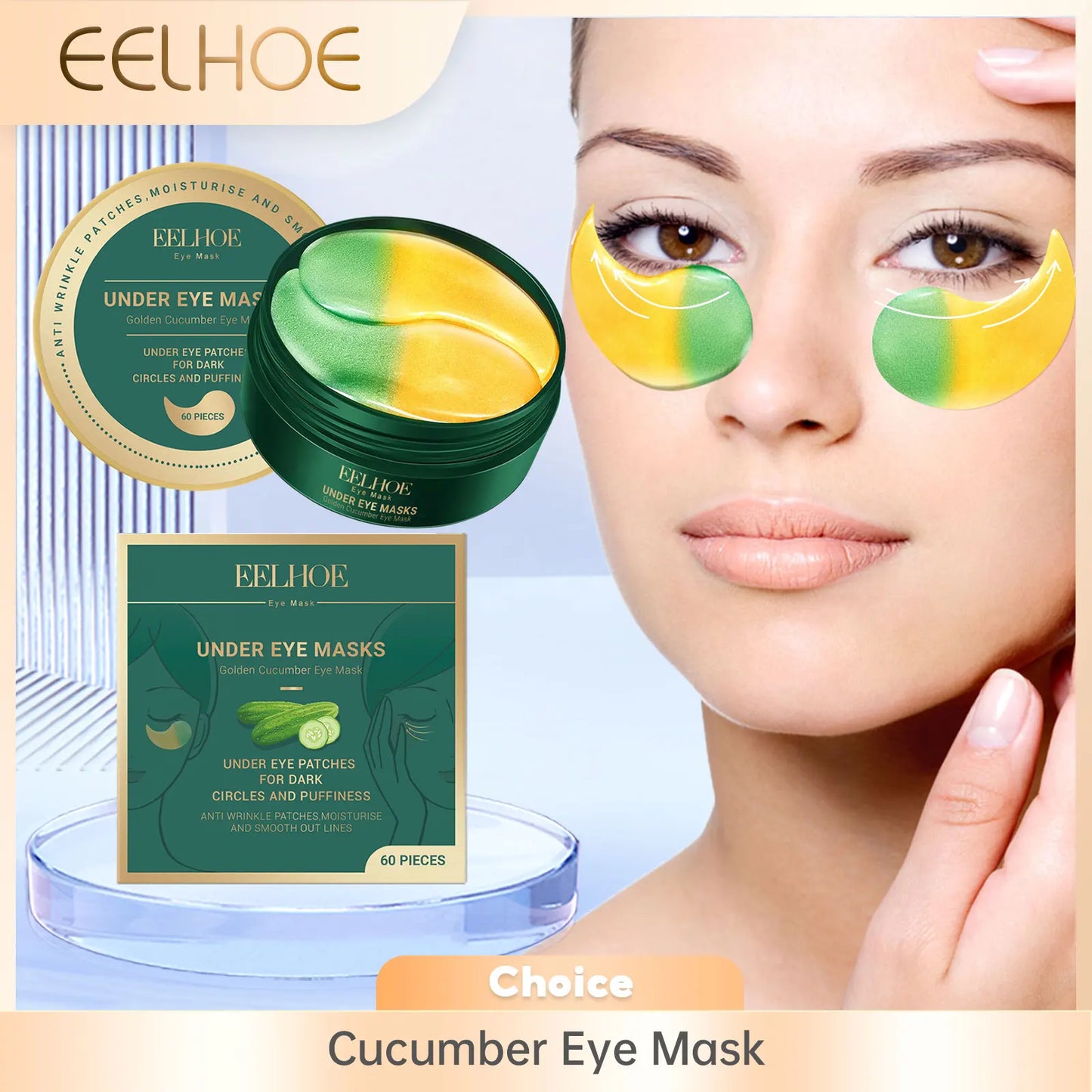 Cucumber Eye Mask Lifting Eye Patches Reduce Fine Lines Firming Eye Bags Removal Dark Circles Lightening Moisturizing Eye Care