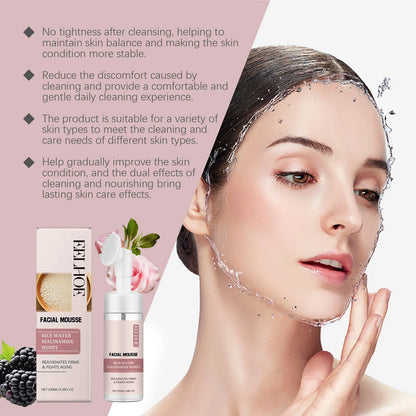Rice Facial Cleanser Exfoliating Remove Dirt Anti Acne Oil Control Deep Cleansing Pores Shrinking Brightening Cleansing Mousse