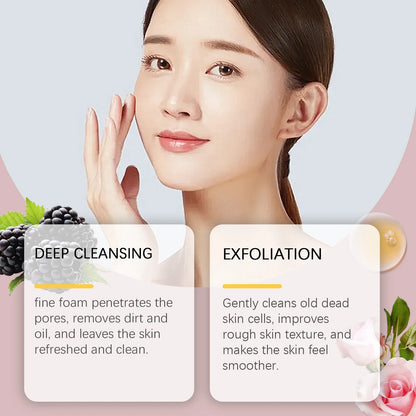 Rice Facial Cleanser Exfoliating Remove Dirt Anti Acne Oil Control Deep Cleansing Pores Shrinking Brightening Cleansing Mousse