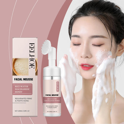Rice Facial Cleanser Exfoliating Remove Dirt Anti Acne Oil Control Deep Cleansing Pores Shrinking Brightening Cleansing Mousse