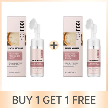 Rice Facial Cleanser Exfoliating Remove Dirt Anti Acne Oil Control Deep Cleansing Pores Shrinking Brightening Cleansing Mousse